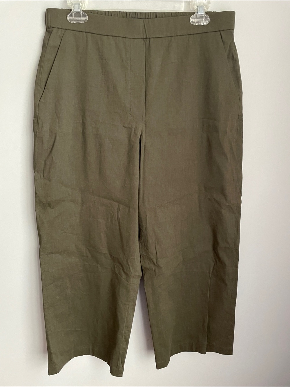 Theory Olive Green Pull-On Linen Blend Crop Pants Size 10